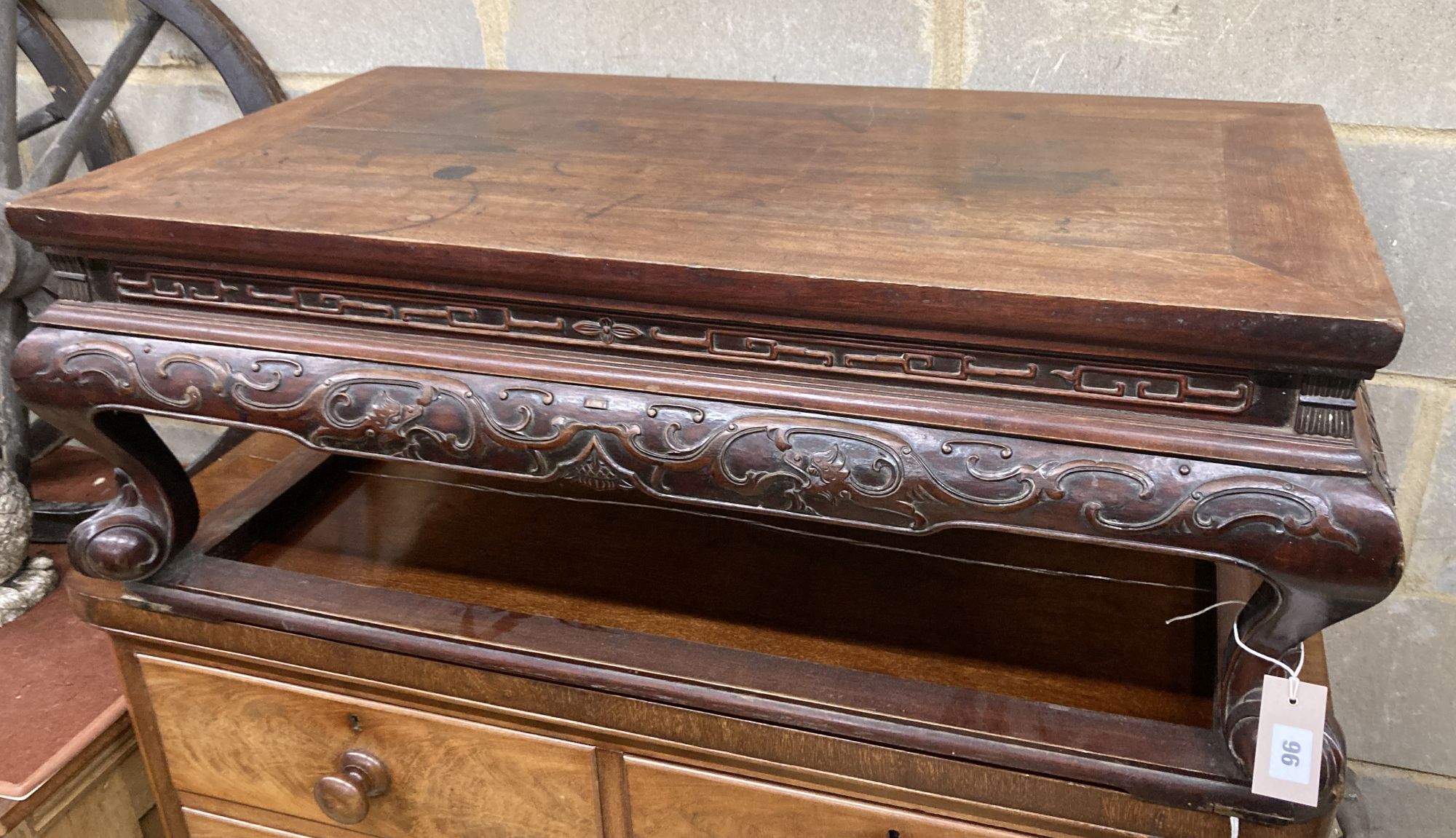 A 19th century Chinese rectangular low table, length 92cm, depth 52cm, height 35cm
